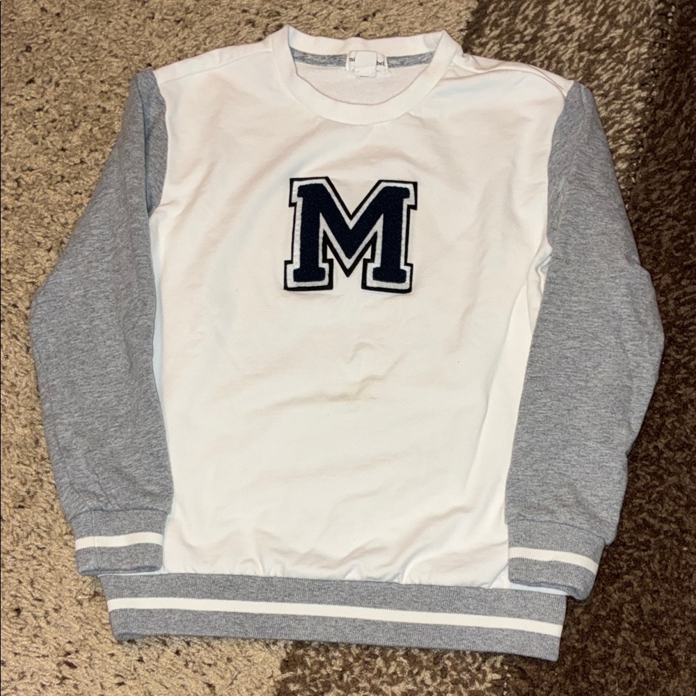 Miles Children's White and Gray Organic Cotton Sweater with 'M' Emblem